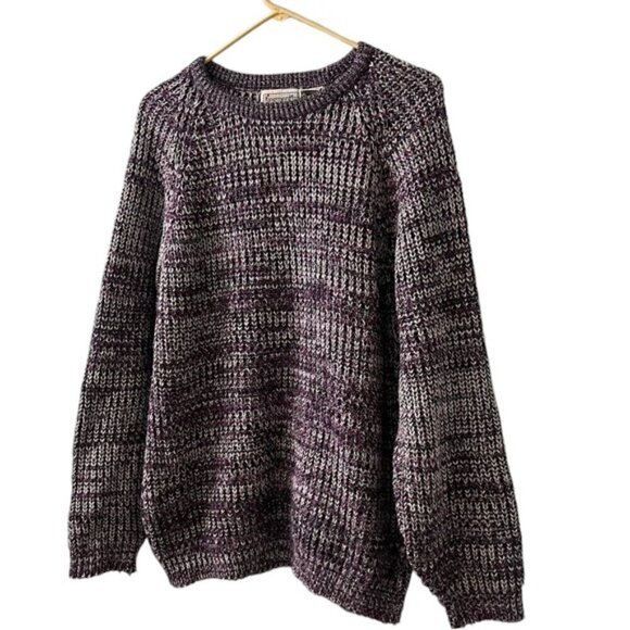 Vintage Segments Men's Purple Marled Crewneck Chunky Knit Pullover Sweater - Picture 4 of 9
